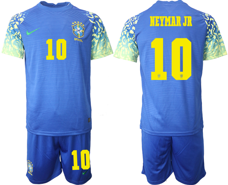 Men 2022 World Cup National Team Brazil away blue #10 Soccer Jersey